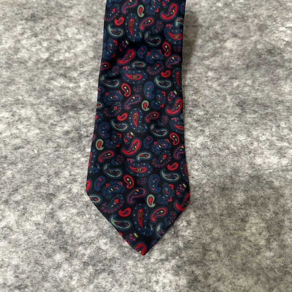 Burberrys Mens Silk Tie Paisley Red Blue Office Gift Made In England Multicolor - Picture 10 of 11